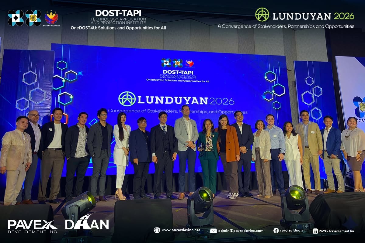 PAVEx and Project DAAN team on stage at the DOST-TAPI Lunduyan 2026 Stakeholder's Summit